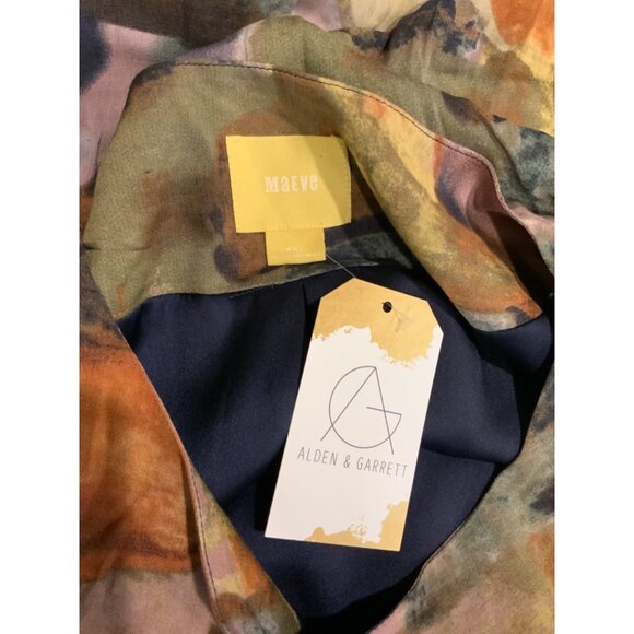 Maeve Purple & Brown Watercolor Splatter Print Short Sleeve Mini Dress, Size S - Picture 5 of 5